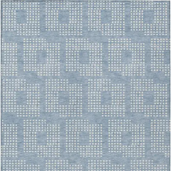 Sky Blue And Ivory Geometric Washable Indoor Outdoor Area Rug Photo 7