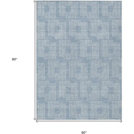 Sky Blue And Ivory Geometric Washable Indoor Outdoor Area Rug Photo 3