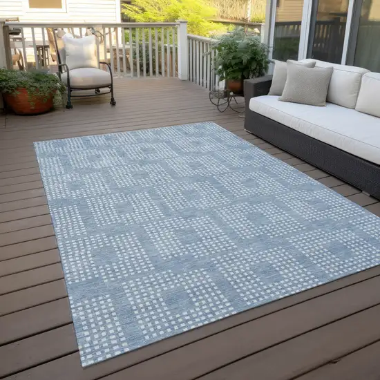 Sky Blue And Ivory Geometric Washable Indoor Outdoor Area Rug Photo 8