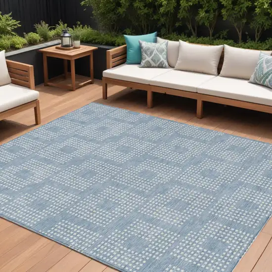 Sky Blue And Ivory Geometric Washable Indoor Outdoor Area Rug Photo 1