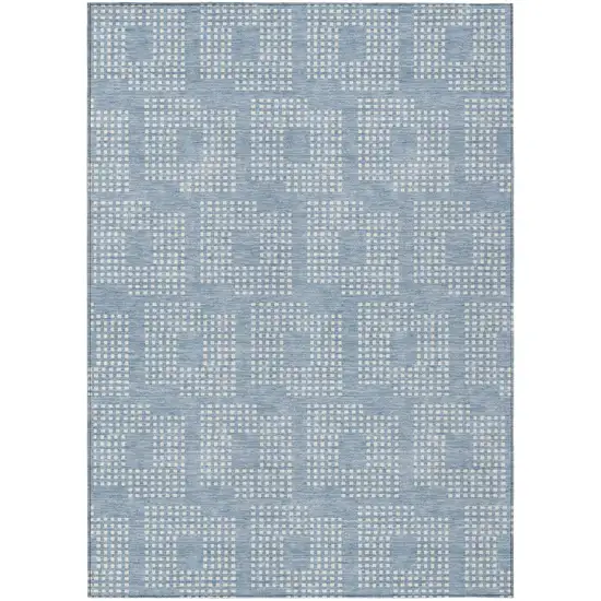 Sky Blue And Ivory Geometric Washable Indoor Outdoor Area Rug Photo 2