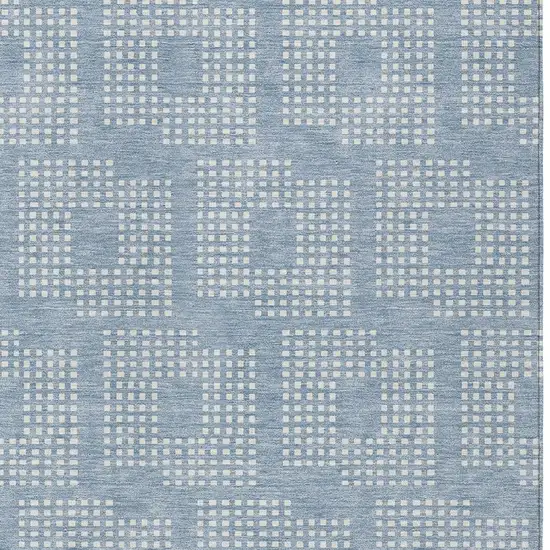 Sky Blue And Ivory Geometric Washable Indoor Outdoor Area Rug Photo 6