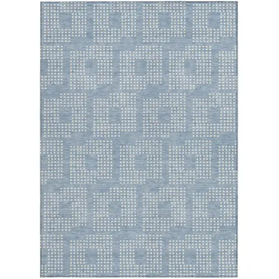 Sky Blue And Ivory Geometric Washable Indoor Outdoor Area Rug Photo 7