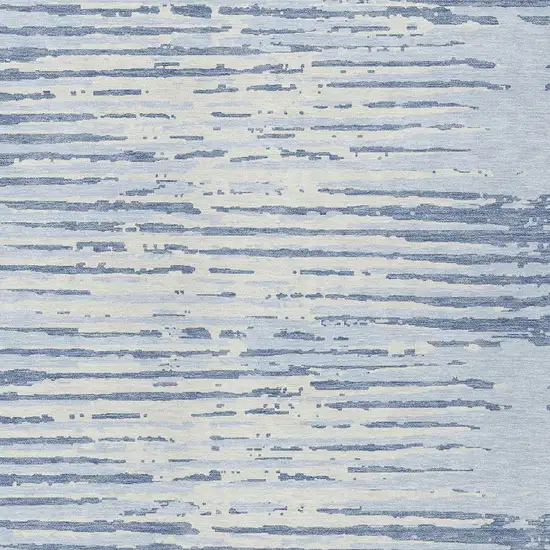 Sky Blue And Ivory Striped Washable Indoor Outdoor Area Rug Photo 6