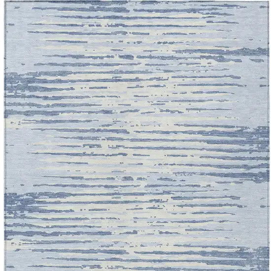 Sky Blue And Ivory Striped Washable Indoor Outdoor Area Rug Photo 7