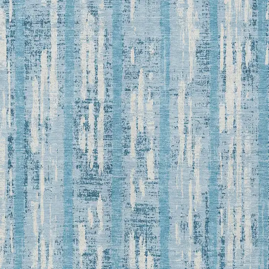 Sky Blue And Ivory Striped Washable Indoor Outdoor Area Rug Photo 6