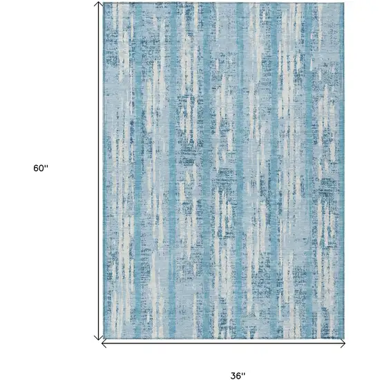 Sky Blue And Ivory Striped Washable Indoor Outdoor Area Rug Photo 3