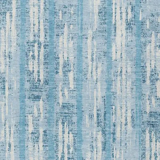 Sky Blue And Ivory Striped Washable Indoor Outdoor Area Rug Photo 6