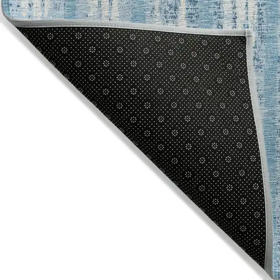 Sky Blue And Ivory Striped Washable Indoor Outdoor Area Rug Photo 5
