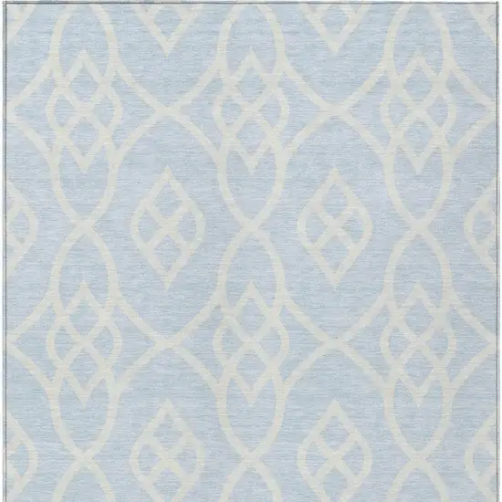 Sky Blue And Ivory Trellis Washable Indoor Outdoor Area Rug Photo 7