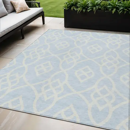 Sky Blue And Ivory Trellis Washable Indoor Outdoor Area Rug Photo 1