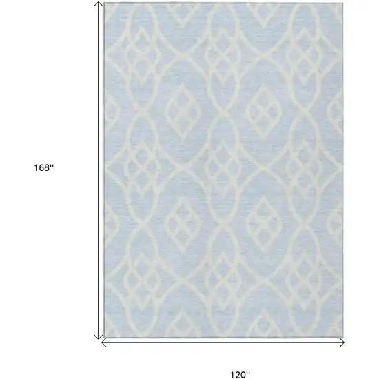 Sky Blue And Ivory Trellis Washable Indoor Outdoor Area Rug Photo 3