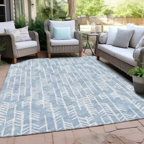 Sky Blue And Ivory Tribal Washable Indoor Outdoor Area Rug Photo 8