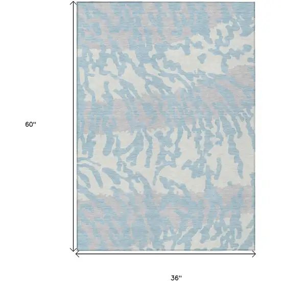 Sky Blue Gray And Ivory Animal Print Washable Indoor Outdoor Area Rug Photo 3