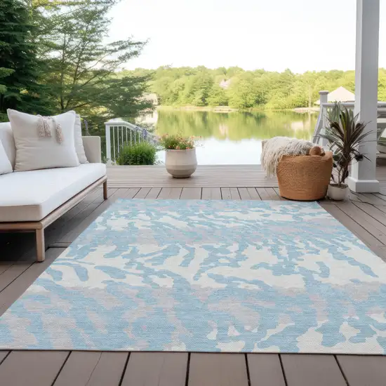 Sky Blue Gray And Ivory Animal Print Washable Indoor Outdoor Area Rug Photo 8