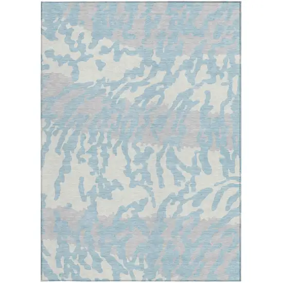 Sky Blue Gray And Ivory Animal Print Washable Indoor Outdoor Area Rug Photo 7