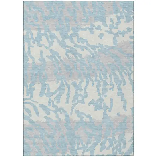 Sky Blue Gray And Ivory Animal Print Washable Indoor Outdoor Area Rug Photo 2