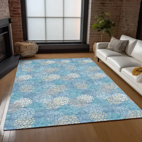 Sky Blue Gray And Ivory Polka Dot Washable Indoor Outdoor Area Rug Photo 9