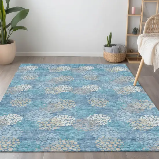 Sky Blue Gray And Ivory Polka Dot Washable Indoor Outdoor Area Rug Photo 8