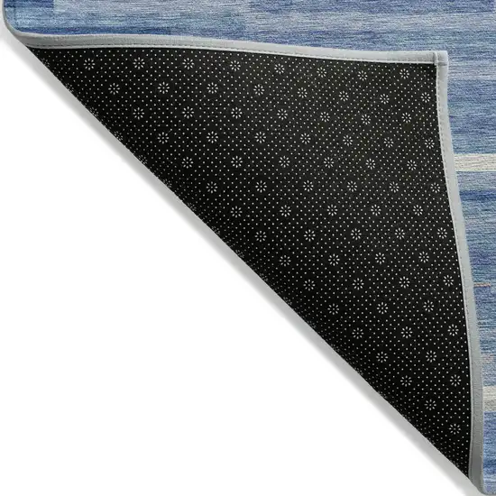 Sky Blue Gray And Ivory Striped Washable Indoor Outdoor Area Rug Photo 4