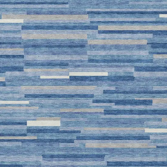 Sky Blue Gray And Ivory Striped Washable Indoor Outdoor Area Rug Photo 6