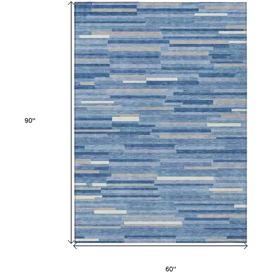 Sky Blue Gray And Ivory Striped Washable Indoor Outdoor Area Rug Photo 3