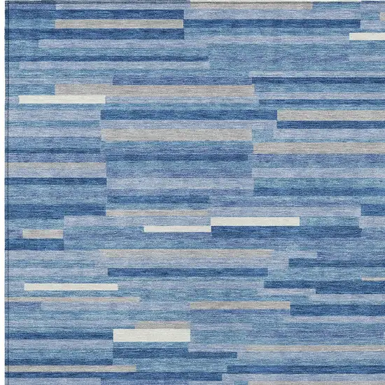 Sky Blue Gray And Ivory Striped Washable Indoor Outdoor Area Rug Photo 6