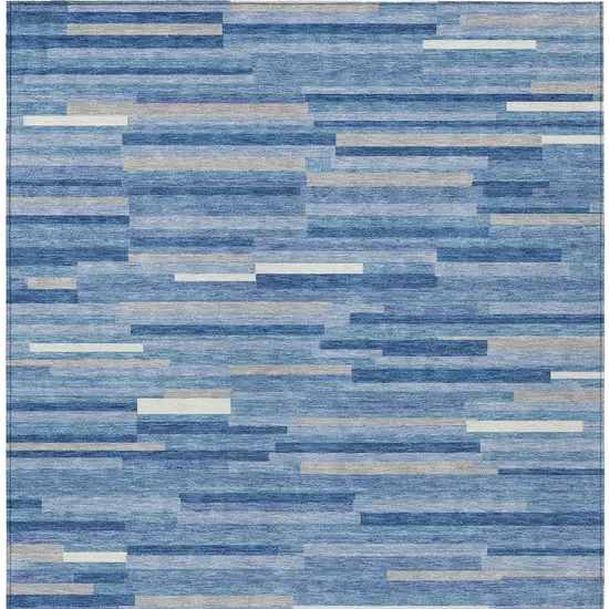 Sky Blue Gray And Ivory Striped Washable Indoor Outdoor Area Rug Photo 7