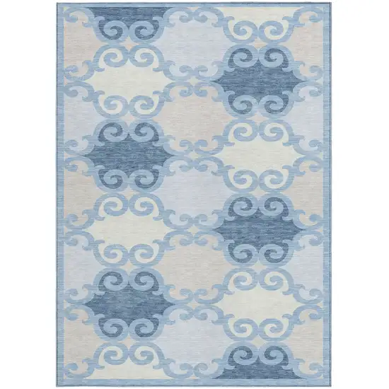 Sky Blue Gray And Ivory Trellis Washable Indoor Outdoor Area Rug Photo 7