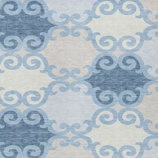 Sky Blue Gray And Ivory Trellis Washable Indoor Outdoor Area Rug Photo 6
