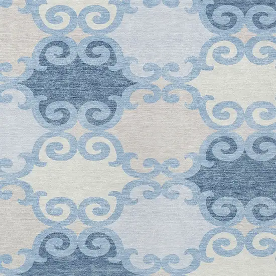 Sky Blue Gray And Ivory Trellis Washable Indoor Outdoor Area Rug Photo 6