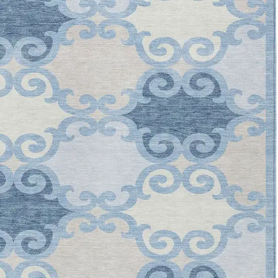 Sky Blue Gray And Ivory Trellis Washable Indoor Outdoor Area Rug Photo 6