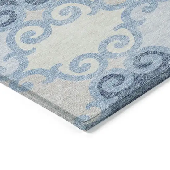 Sky Blue Gray And Ivory Trellis Washable Indoor Outdoor Area Rug Photo 5
