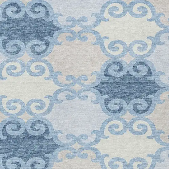 Sky Blue Gray And Ivory Trellis Washable Indoor Outdoor Area Rug Photo 6