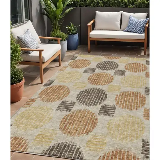 Tan Brown And Beige Geometric Washable Indoor Outdoor Area Rug Photo 1