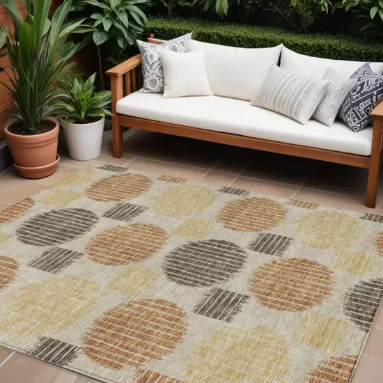 Tan Brown And Beige Geometric Washable Indoor Outdoor Area Rug Photo 1