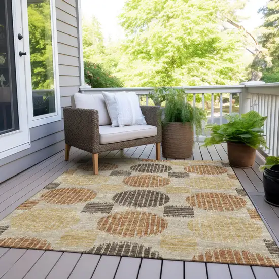 Tan Brown And Beige Geometric Washable Indoor Outdoor Area Rug Photo 8