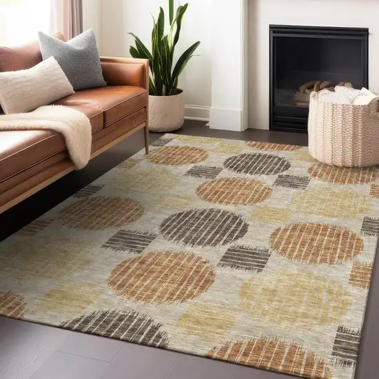 Tan Brown And Beige Geometric Washable Indoor Outdoor Area Rug Photo 9