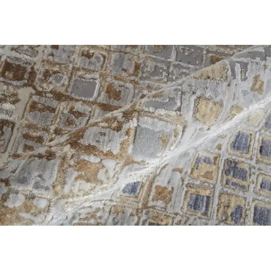 Tan Ivory And Blue Geometric Distressed Area Rug Photo 8