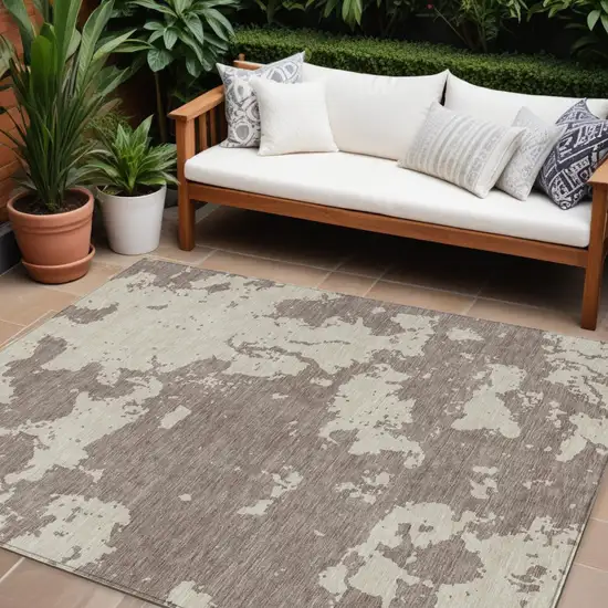 Taupe And Beige Abstract Washable Indoor Outdoor Area Rug Photo 1