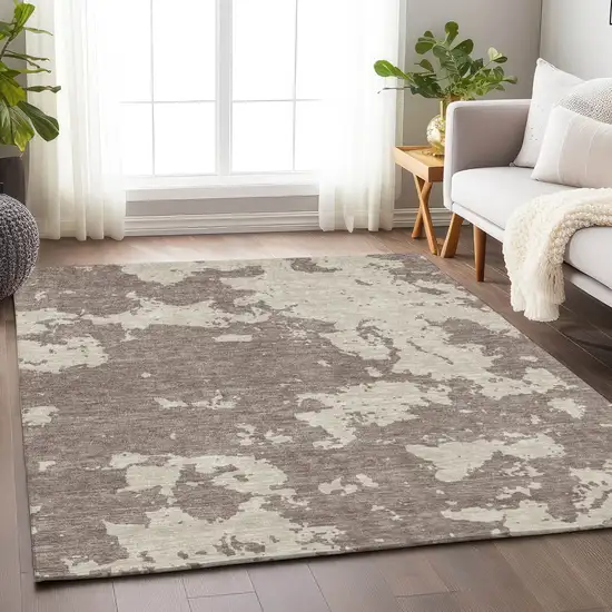 Taupe And Beige Abstract Washable Indoor Outdoor Area Rug Photo 9