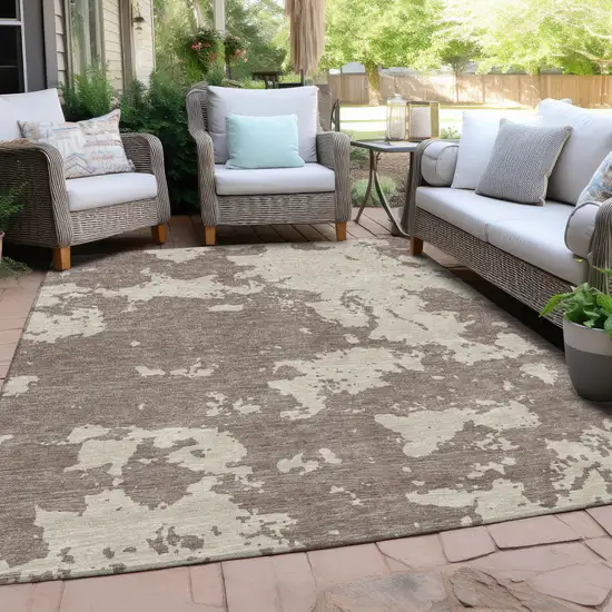 Taupe And Beige Abstract Washable Indoor Outdoor Area Rug Photo 8