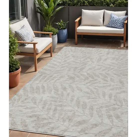 Taupe And Beige Floral Washable Indoor Outdoor Area Rug Photo 1
