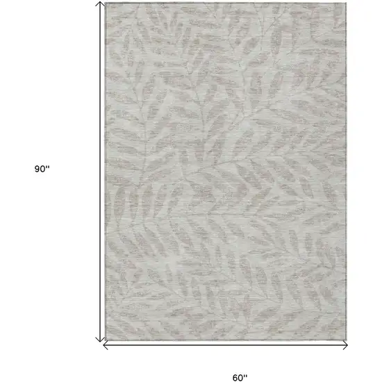 Taupe And Beige Floral Washable Indoor Outdoor Area Rug Photo 3
