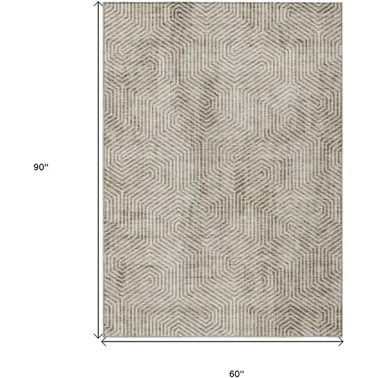 Taupe And Beige Geometric Washable Indoor Outdoor Area Rug Photo 3