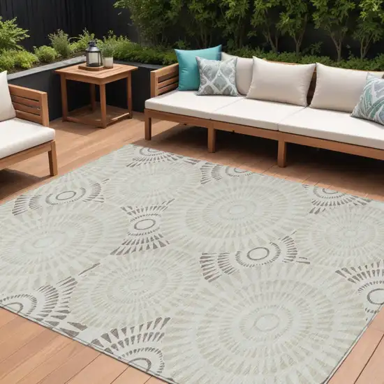Taupe And Brown Geometric Washable Indoor Outdoor Area Rug Photo 1