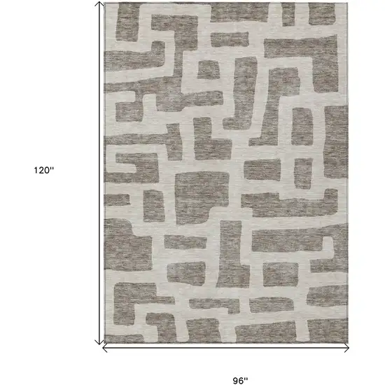 Taupe And Gray Abstract Washable Indoor Outdoor Area Rug Photo 3