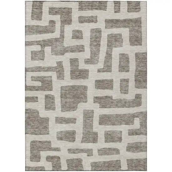 Taupe And Gray Abstract Washable Indoor Outdoor Area Rug Photo 2
