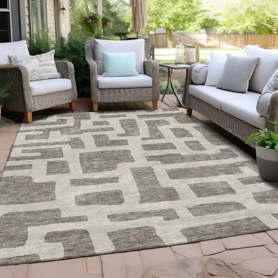 Taupe And Gray Abstract Washable Indoor Outdoor Area Rug Photo 8