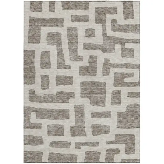 Taupe And Gray Abstract Washable Indoor Outdoor Area Rug Photo 6